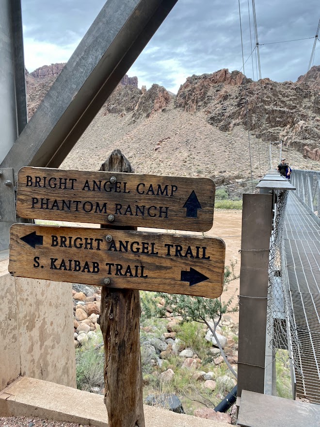 Crossing the river of the Grand Canyon via the bridge on Bright Angel trail