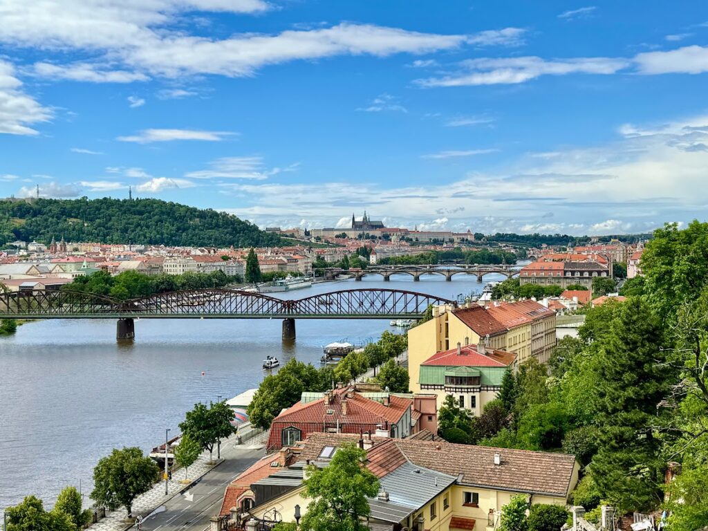 scenic view of Prague Czech republic with river and several bridges