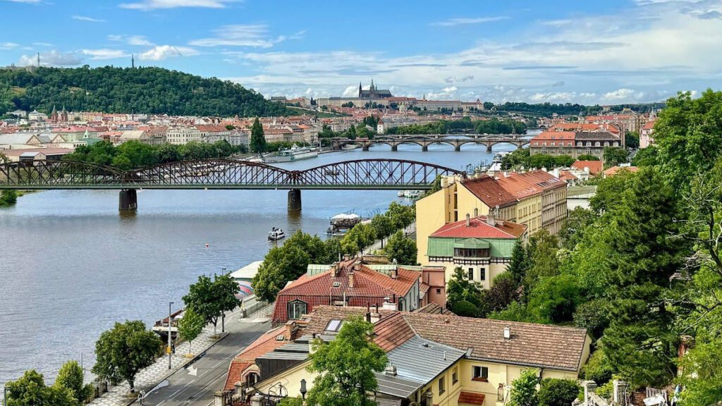 scenic view of Prague Czech republic with river and several bridges