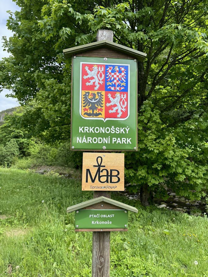 sign for krkonossky narodni park czech republic snezka hike trailhead