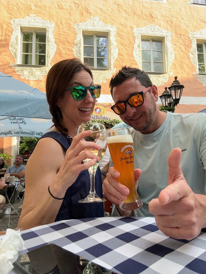 couple at beer garden in regensburg germany