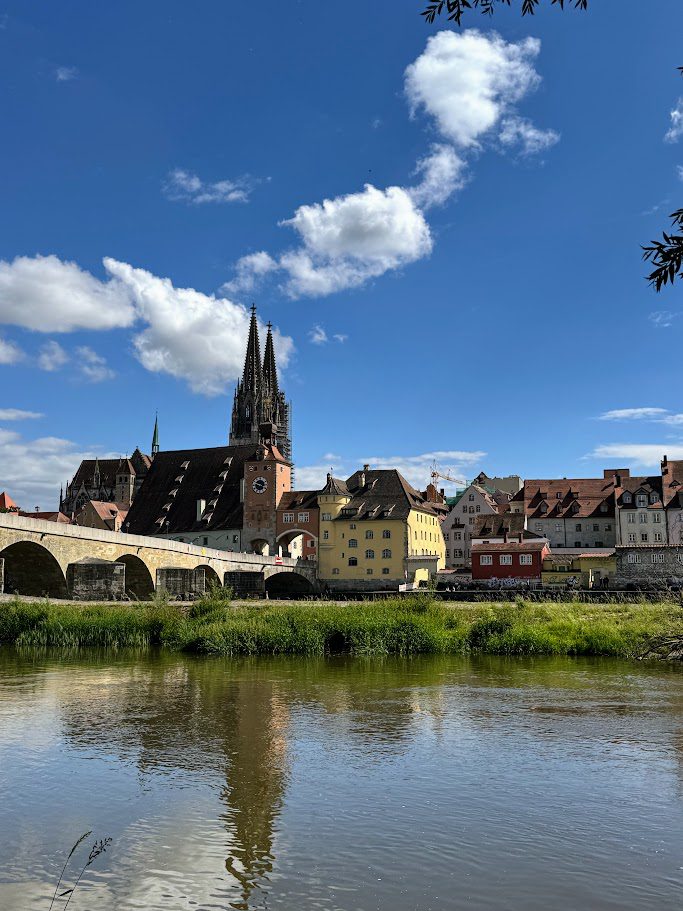 city of regensburg view of bridge from danube germany