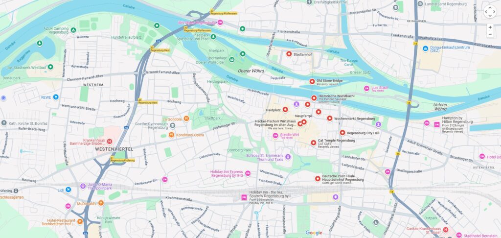 map of things to do in regensburg germany